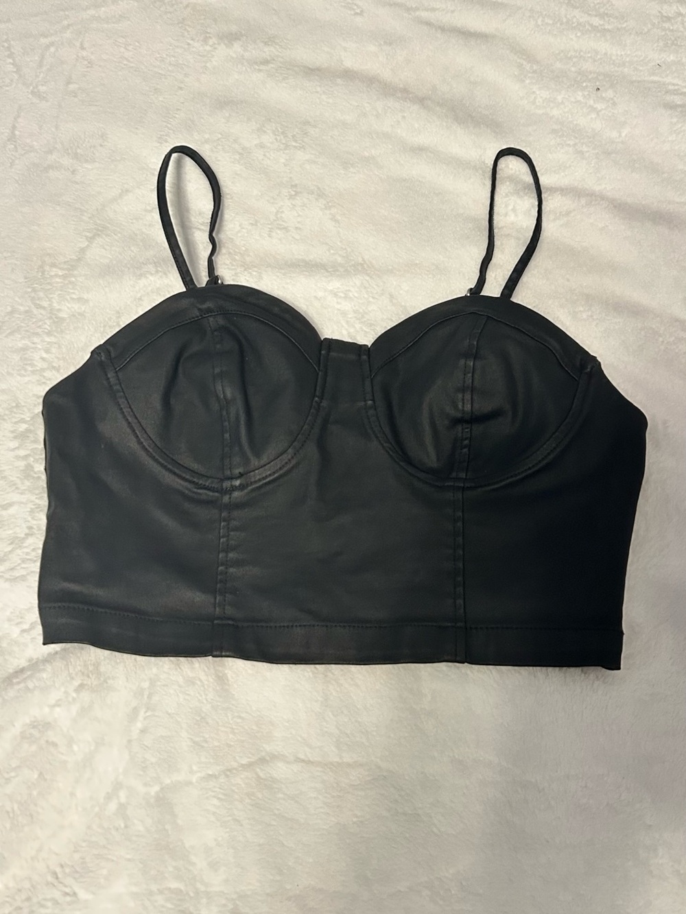 Faux Leather Black Bustier Crop Top with Adjustable Straps